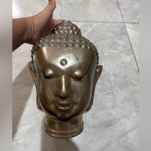 Pier 1 Imports Glass Buddha Head Sculpture Figurine Meditation Statue Taupe/Gold